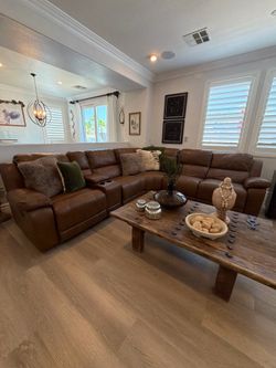 Dark brown leather couch double recliner