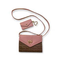 Juicy Couture Pink & Brown Logo Crossbody with Card Wallet