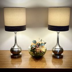 Pair of Modern Brushed Steel Accent Lamps-$100 OBO