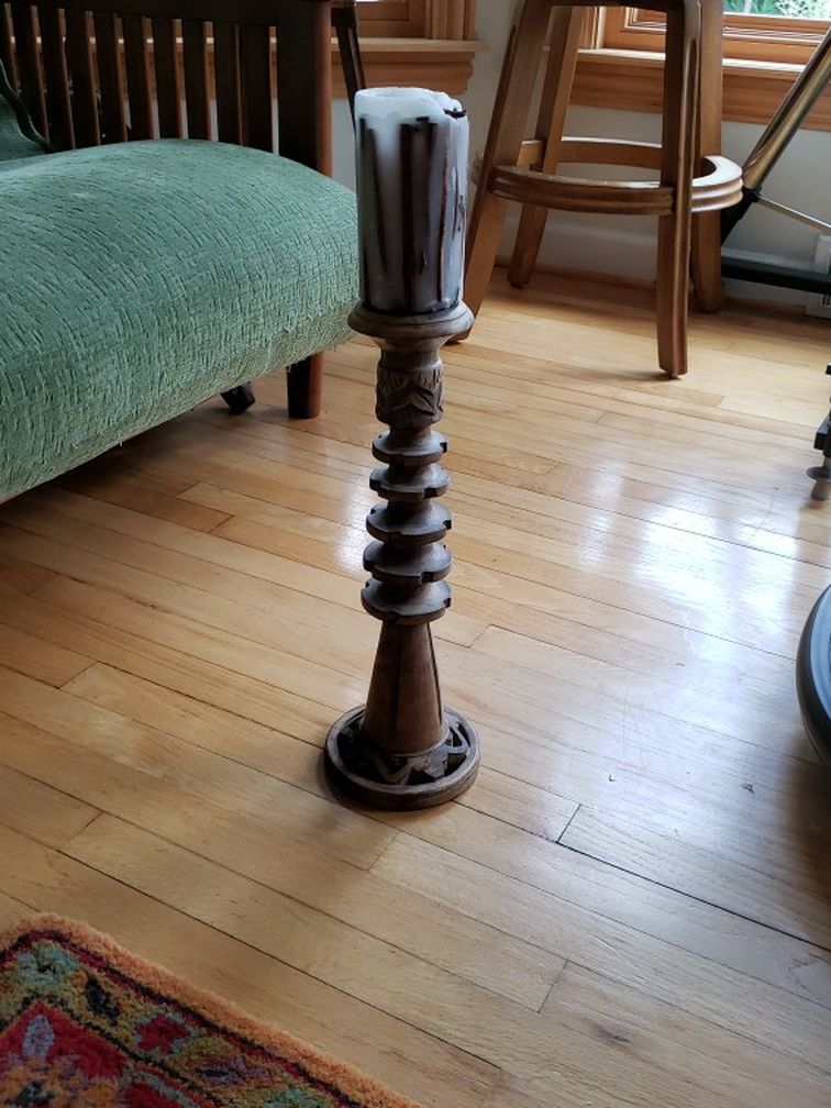 Carved Wood Candle Holder