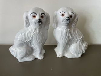 Pair of Victorian Seated Staffordshire Spaniel Dogs