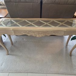 Drexel Heritage French Provential Sofa Table with Beveled Glass Inlay
