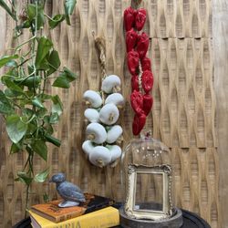 Vintage Ristra Ceramic Red Chilis Wall Hanging Jute Rope Hand Painted Kitchen Decor Large Farmhouse 