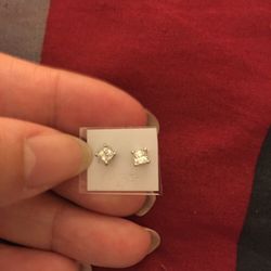 Real Silver Zircon Diamond Small Stud Earrings 