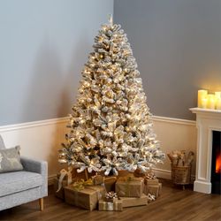 National Tree Company 7.5ft Pre-Lit Flocked Acacia Christmas Tree