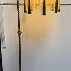 NO SHIPPING! Antique/Vintage Refurbished iron floor lamp with semi rigged new lamp shade. 56 inches tall 14 inches wide. Base is 10 inches wide. NO SH