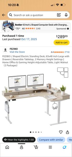 L Shaped Electric Standing Desk