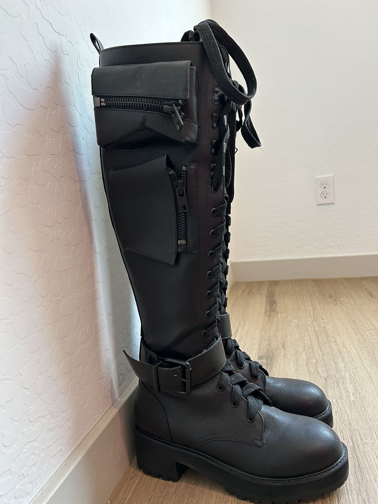 Knee High Combat Boots - Women Size 10