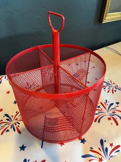 Red metal utensil holder