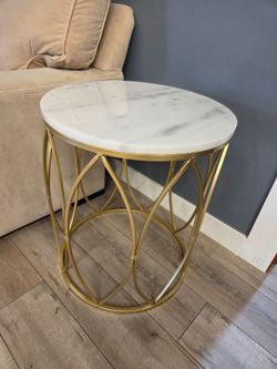 Round Marble Top Gold Metal Side Table
