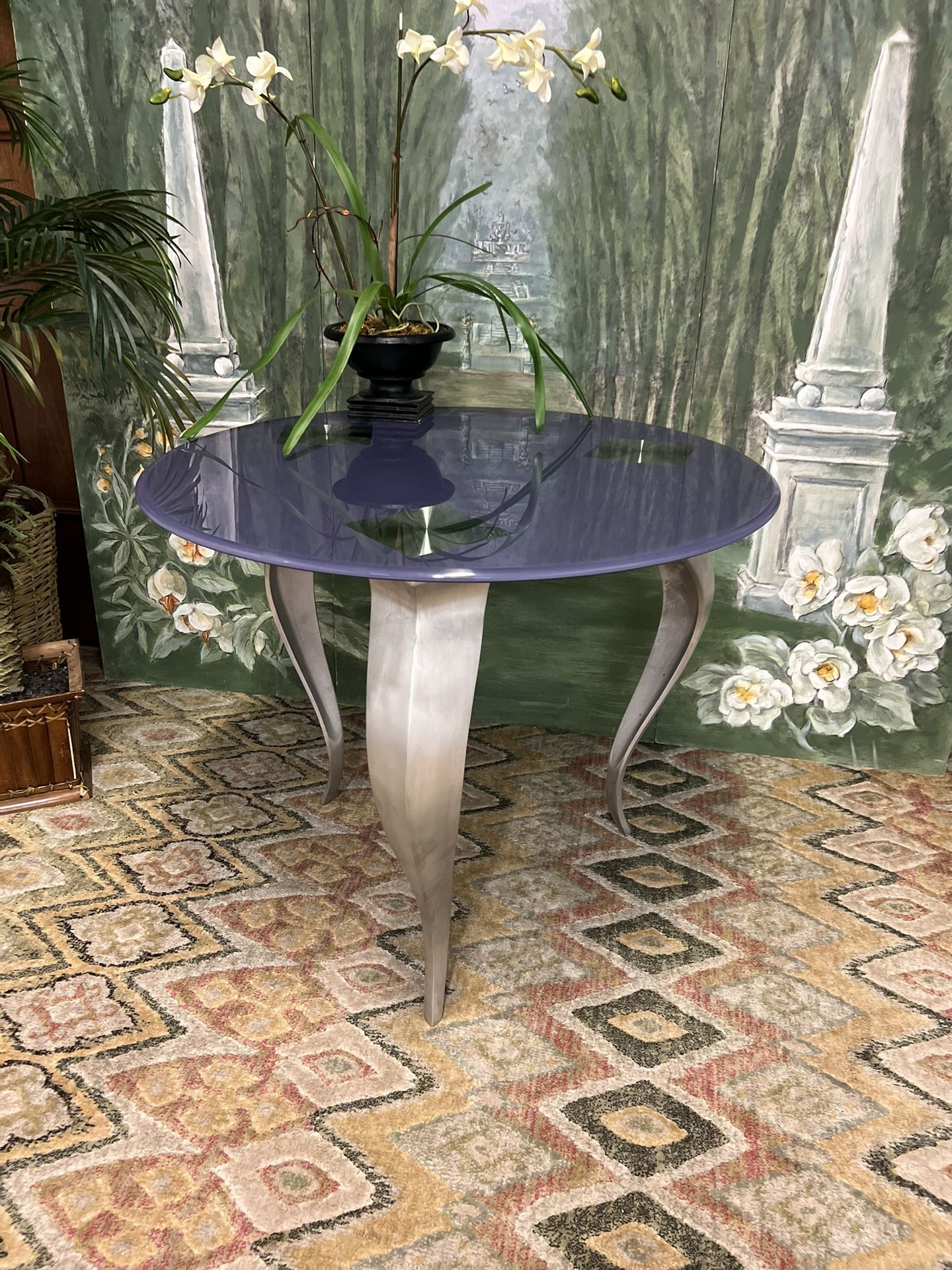 Modern Lavender Glass Top Side End Table (Delivery Service Available)