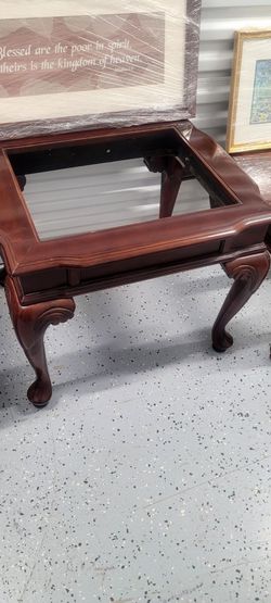 Cherry Wood Glass Top living room table set