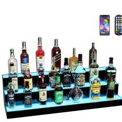 40 Inch 3 Tier Lighted Liquor Bottle Display Shelf, LED