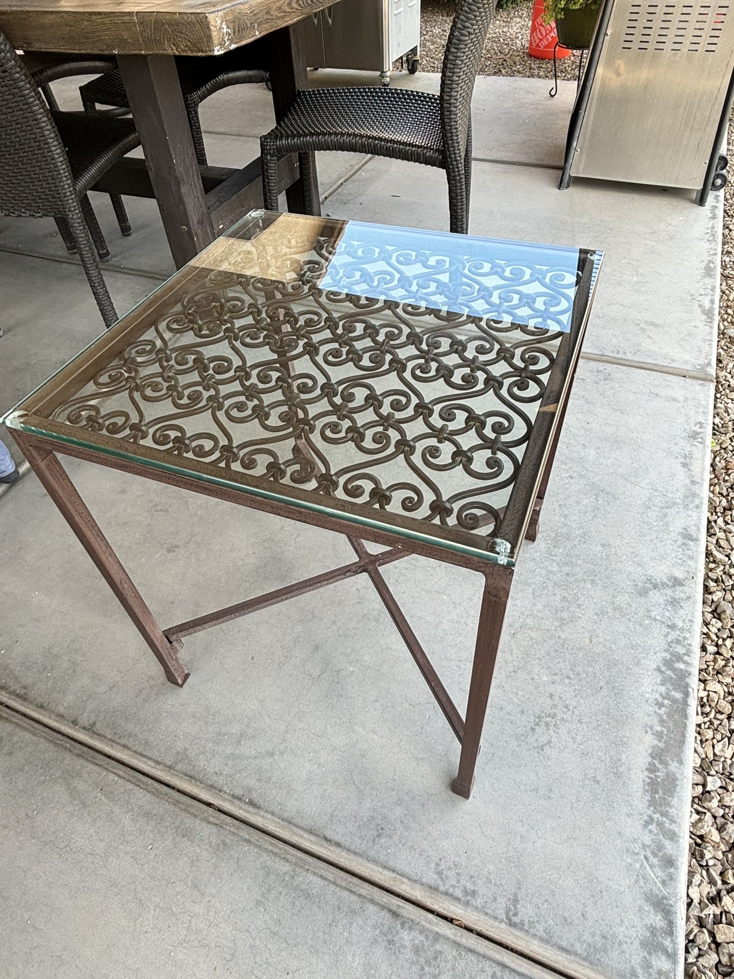 Heavy Iron Glass Top End Table 