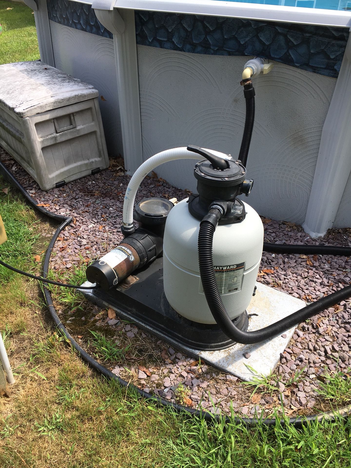 Selling a Hayward pump and Sand filter, also 24 foot round above ground pool in good condition, no liner.