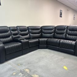 Black Sofa Sectional - 3 Recliners - BRAND NEW