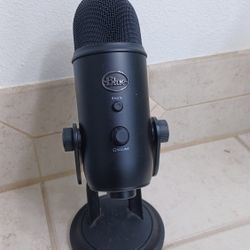 Blue Yeti USB Microphone (Blackout edition). It is a popular, professional-grade microphone used for recording, streaming, and podcasting. 