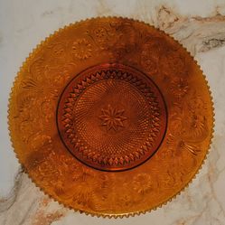 Large Vintage Amber Glass Cake Plate – 16" Decorative Serving Platter