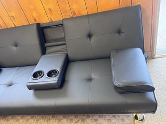 Best Choice Products Faux Leather Upholstered Modern Convertible Futon, Adjustable Folding Sofa Bed, Guest Bed w/Removable Armrests - Black