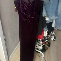 Velvet Purple Slit Long Dress