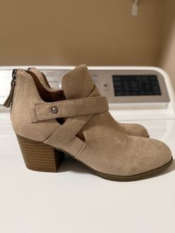Tan Suede Block Heel Ankle Booties