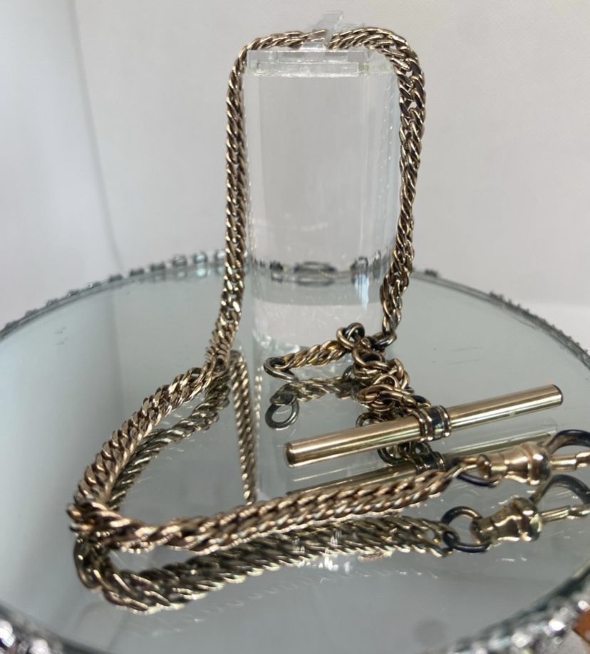 Vintage Simmons Gold Plated T Bar Pocket Watch Fob Chain 12" Long