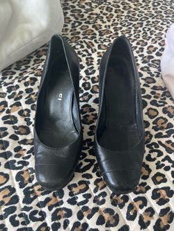 Chanel black leather heels
