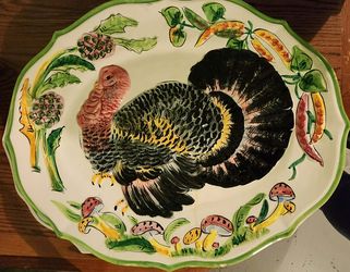 Turkey Serving Platter Made And Painted In Italy 20 Inches
