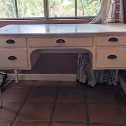 White distressed solid wood desk