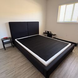 Queen size upholstered bed frame and box spring - Black