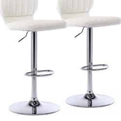 White Adjustable Height Barstool With Chrome Base And Footrest 