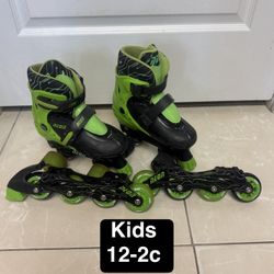 Kids 12-2 Green Neon Roller Skates/ Roller Blades 