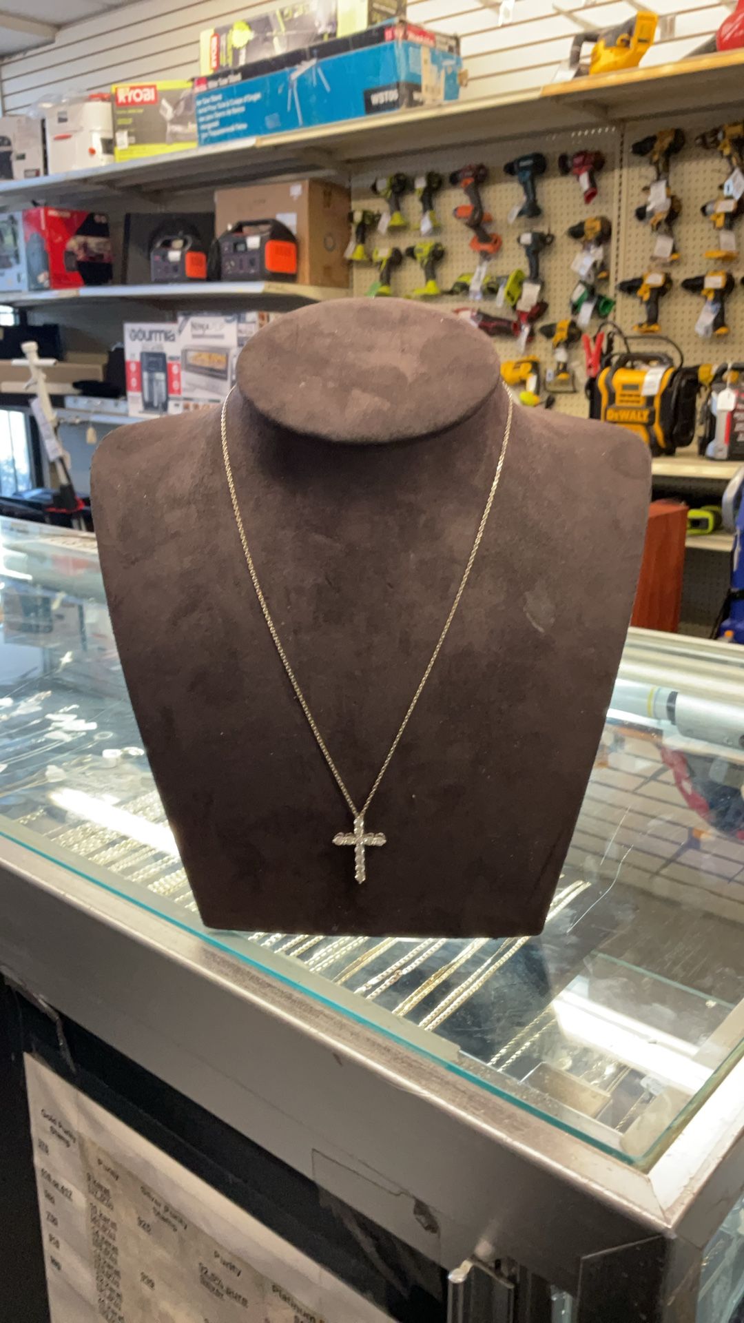 14KT White Gold Necklace W/ Diamond Cross Pendant  35183-1