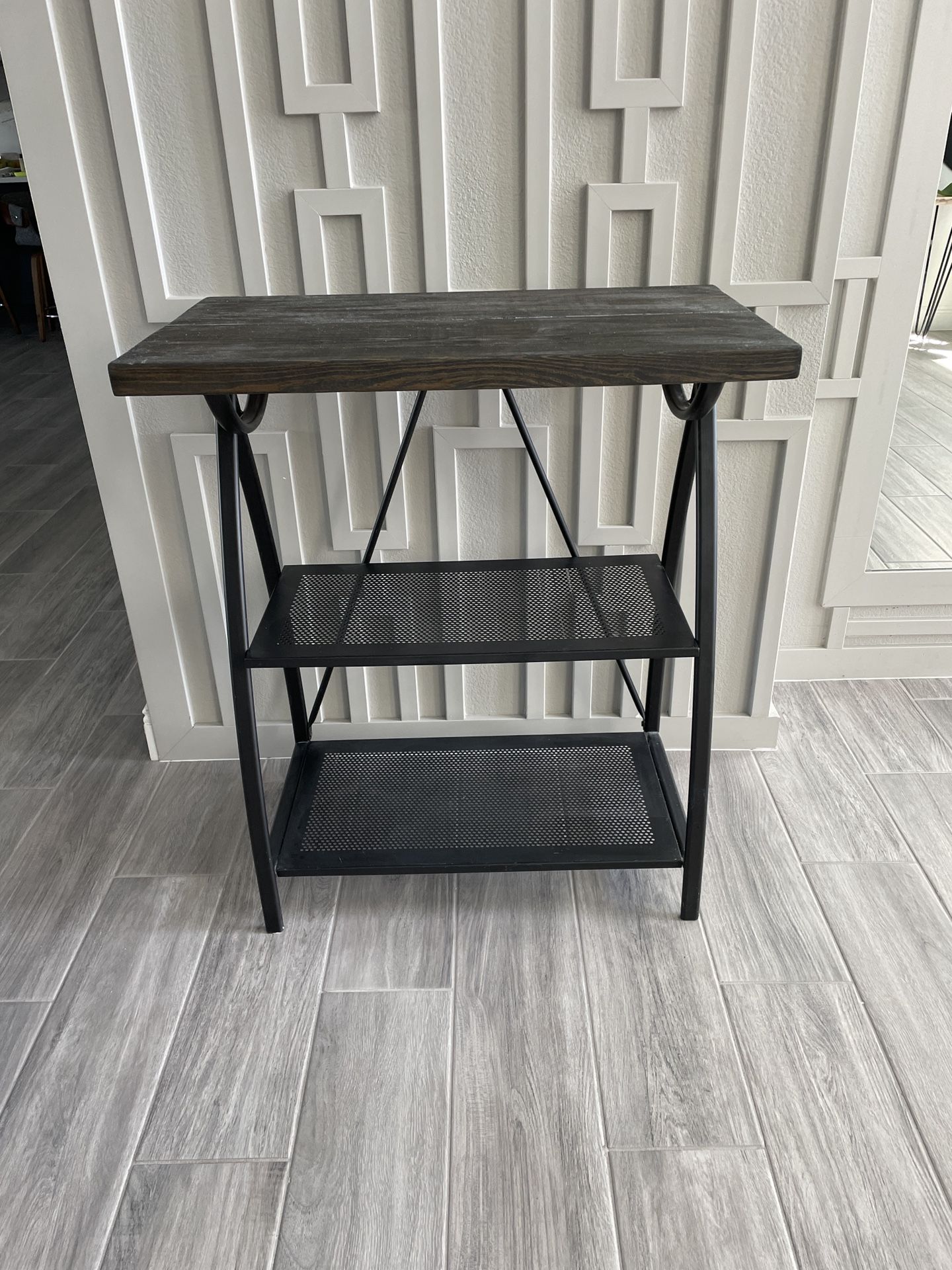 Wood Top And Two Metal Book Shelving Unit 