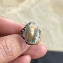 Unusual Antique Art Nouveau Sterling Silver Abalone Blister Pearl Size 4.5  Ring