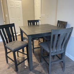 5 Piece Bar Height Table And Chairs Gray Wood 