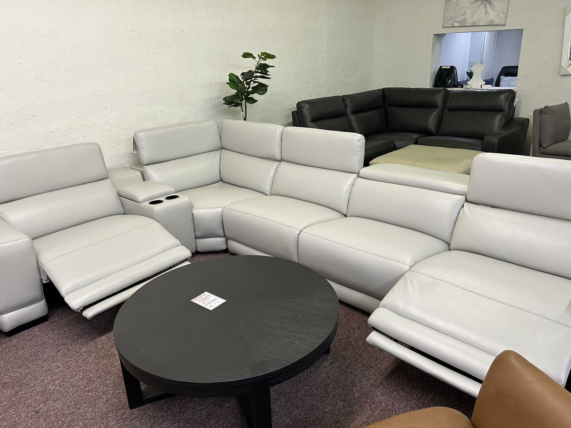 Furniture- Beyond Leather 6 Pc Sectional With 3 Power Recliners- Krofton