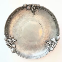 Vintage SKS Zinn Pewter Plate with Grape & Fruit Motif - Model #1863