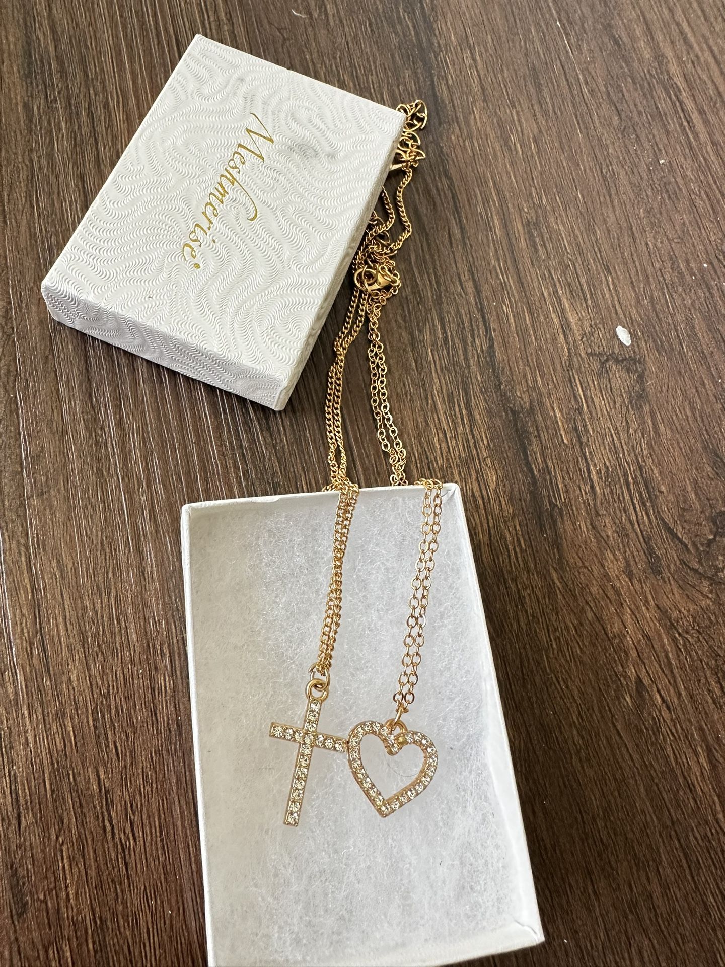 Necklace with Cross and Heart Pendants