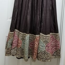 Brown Sequin Hem Boho Skirt S