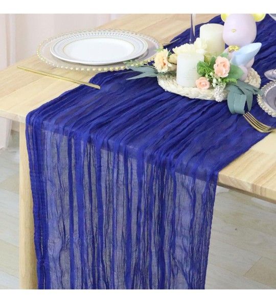 Blue Cheesecloth Gauze Table Runner 10FT x 36" Cotton Cheese Clothes Rustic Wedding Decorations Sheer Gauze Fabric Royal Blue Runners for Tables Boho 