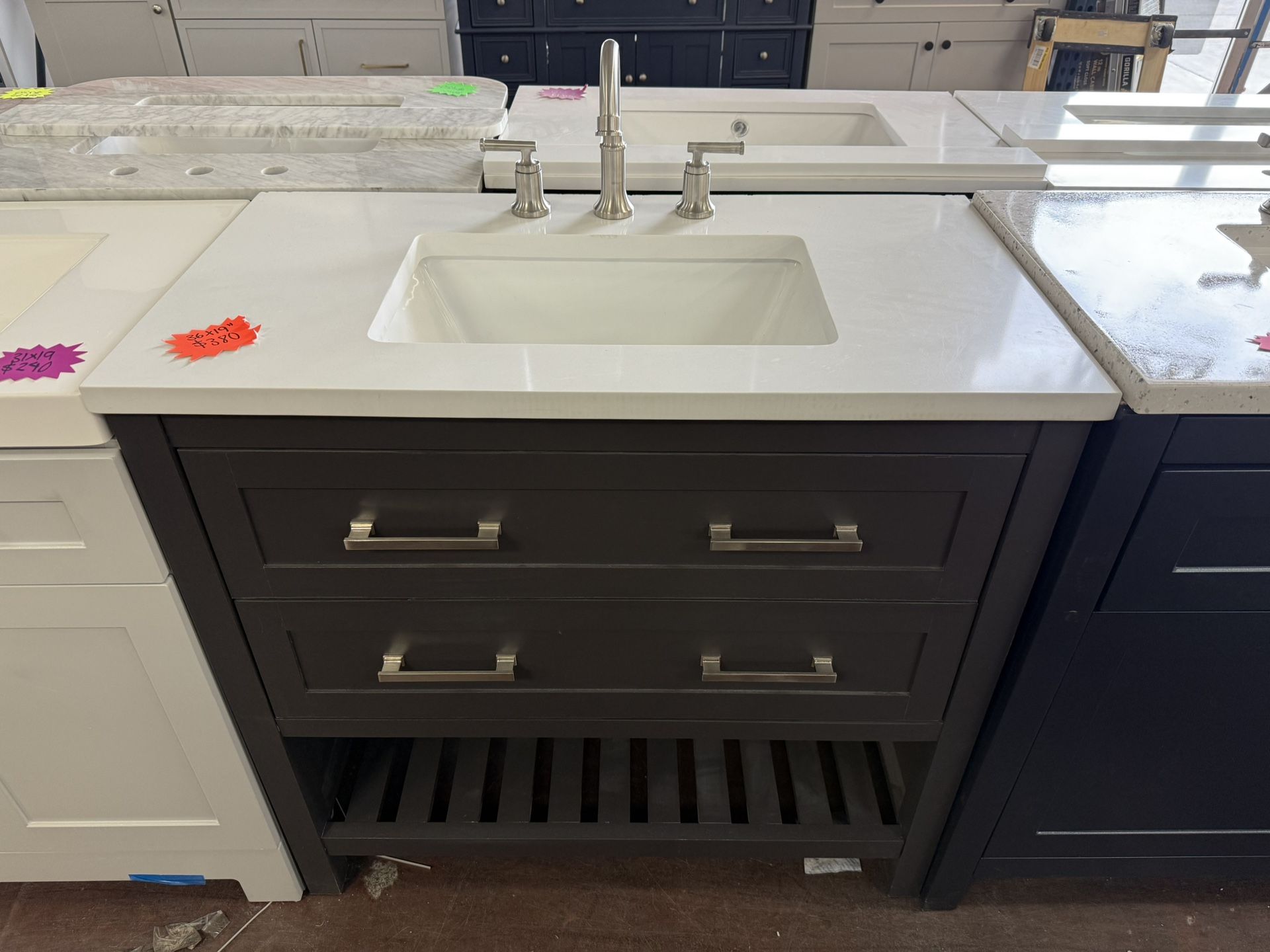 Autumn 36 in. Single Sink Gray Bath Vanity with White Engineered Stone Top