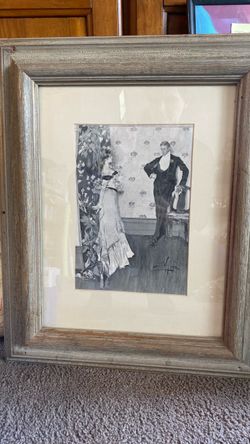 Vintage Framed Black and White Illustration Print