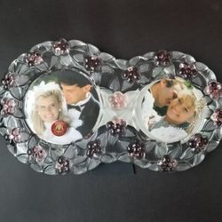 Walther glass photo frame with original box vintage glass double frame ornate embossed flowers 2x photos frame crystal glass frame German

