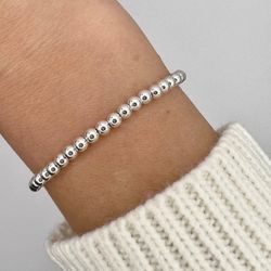 Genuine High Shine 925 Sterling Silver 3MM Bead Ball Chain Bracelet 8” Long