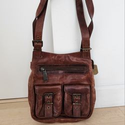 Gorgeous Quality Rustic Tan Brown thick leather bag with Wide 2 Straps

