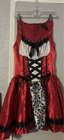 Halloween beer maiden costume adult M red black lace trim full zip and back