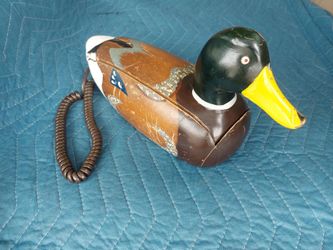 Vintage Telemania duck wooden telephone desk phone