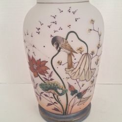 Vase Satin Glass Hand Painted 15"x8"
