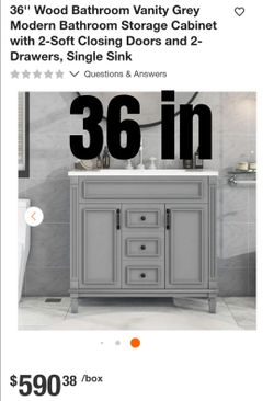 36" Grey Wood Bathroom Vanity Single Sink